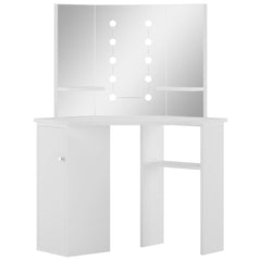 Hjørnemontert sminkebord med LED hvit