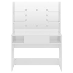 Sminkebord med LED-lys 100x40x135 cm MDF blank hvit