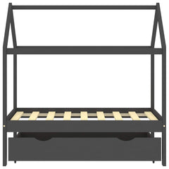 Sengeramme for barn med skuff heltre furu 70x140 cm mørkegrå