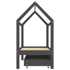 Sengeramme for barn med skuff heltre furu 70x140 cm mørkegrå