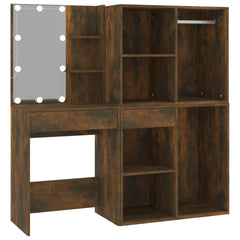 LED-sminkebord med skap røkt eik konstruert tre