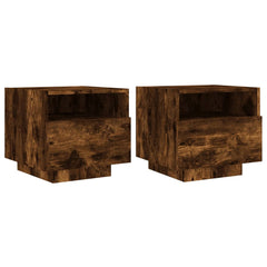 Nattbord med LED 2 stk røkt eik 40x39x37 cm - SminkeBord.no