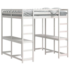 Køyeseng med skrivebord og stige hvit 180x200 cm heltre furu