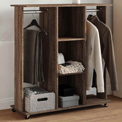 Garderobe med hjul brun eik 102x38x110 cm konstruert tre