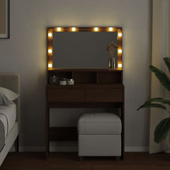 Sminkebord med LED brun eik 80x41x134,5 cm