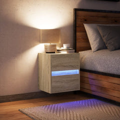 Vegghengt nattbord med LED-lys sonoma eik