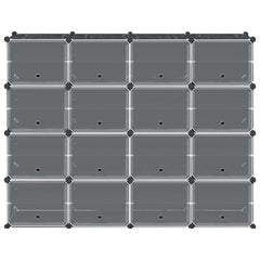 Oppbevaringshylle med 16 kuber og dører svart PP