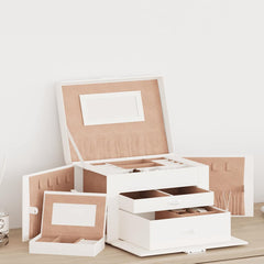 smykkeskrin 3-lags med speil låsbar hvit 26x18x17,5 cm