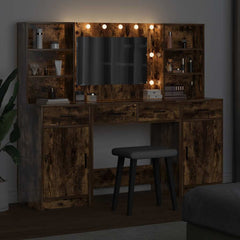 Sminkebordsett 3 pcs Røkt eik 78.5 x 41 x 135 cm Konstruert tre