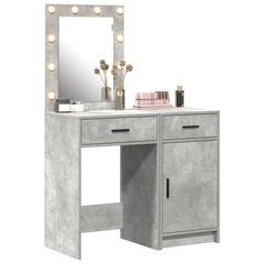 Sminkebordsett i 2 Deler med LED - Betonggrå, Laget av Tre