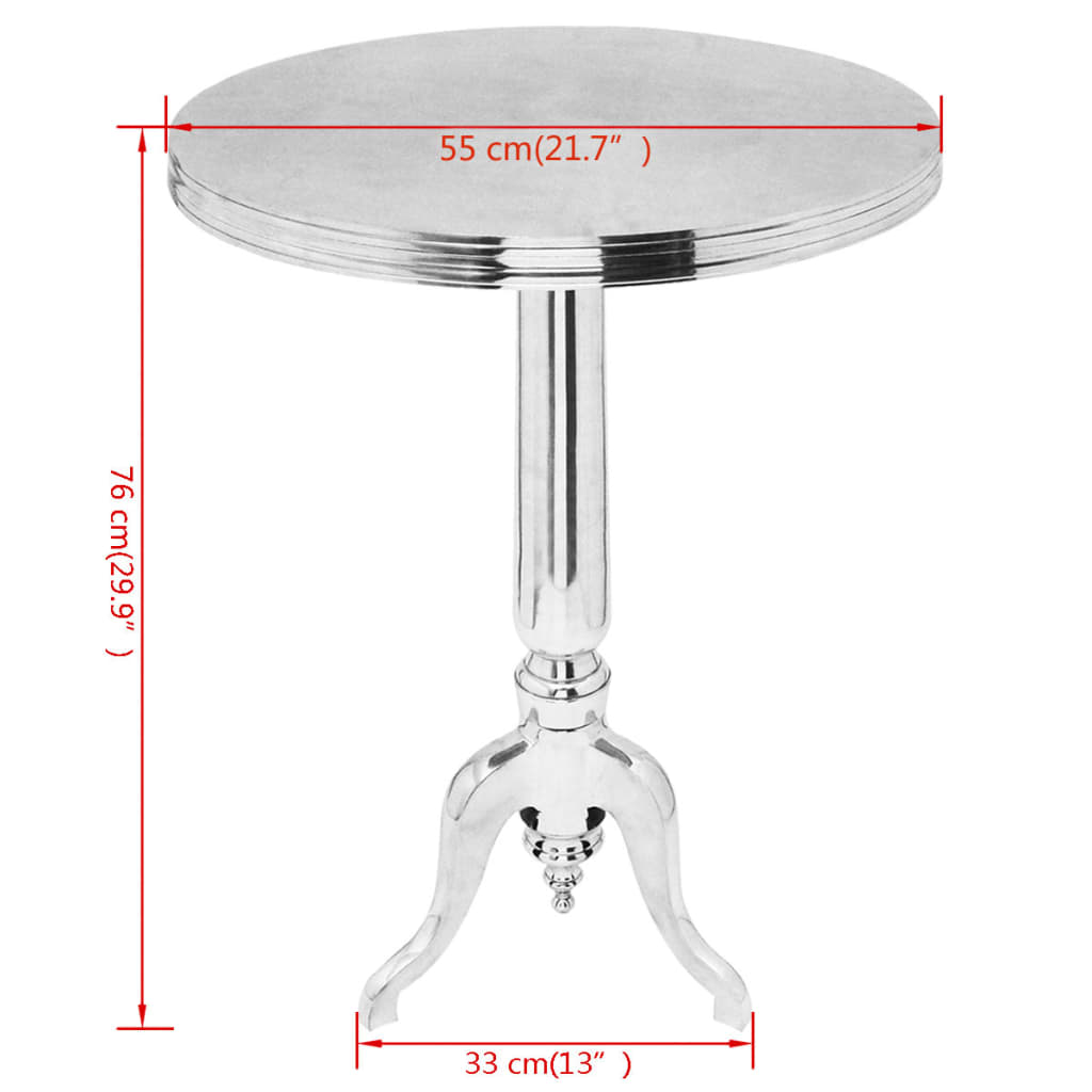 Sidebord rundt aluminium sølv