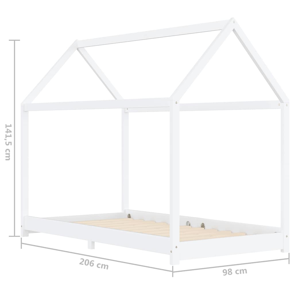Sengeramme for barn heltre furu hvit 90x200 cm