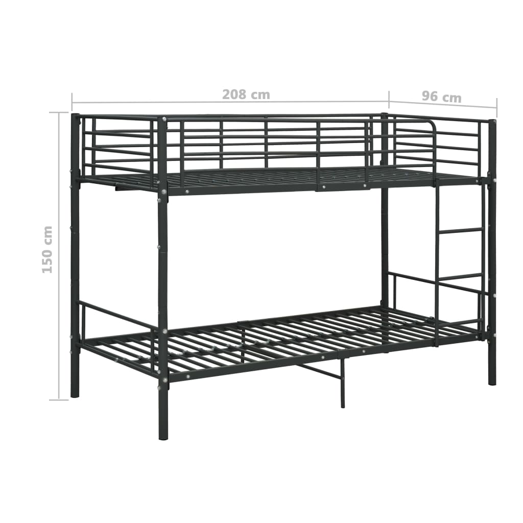Køyeseng svart metall 90x200 cm