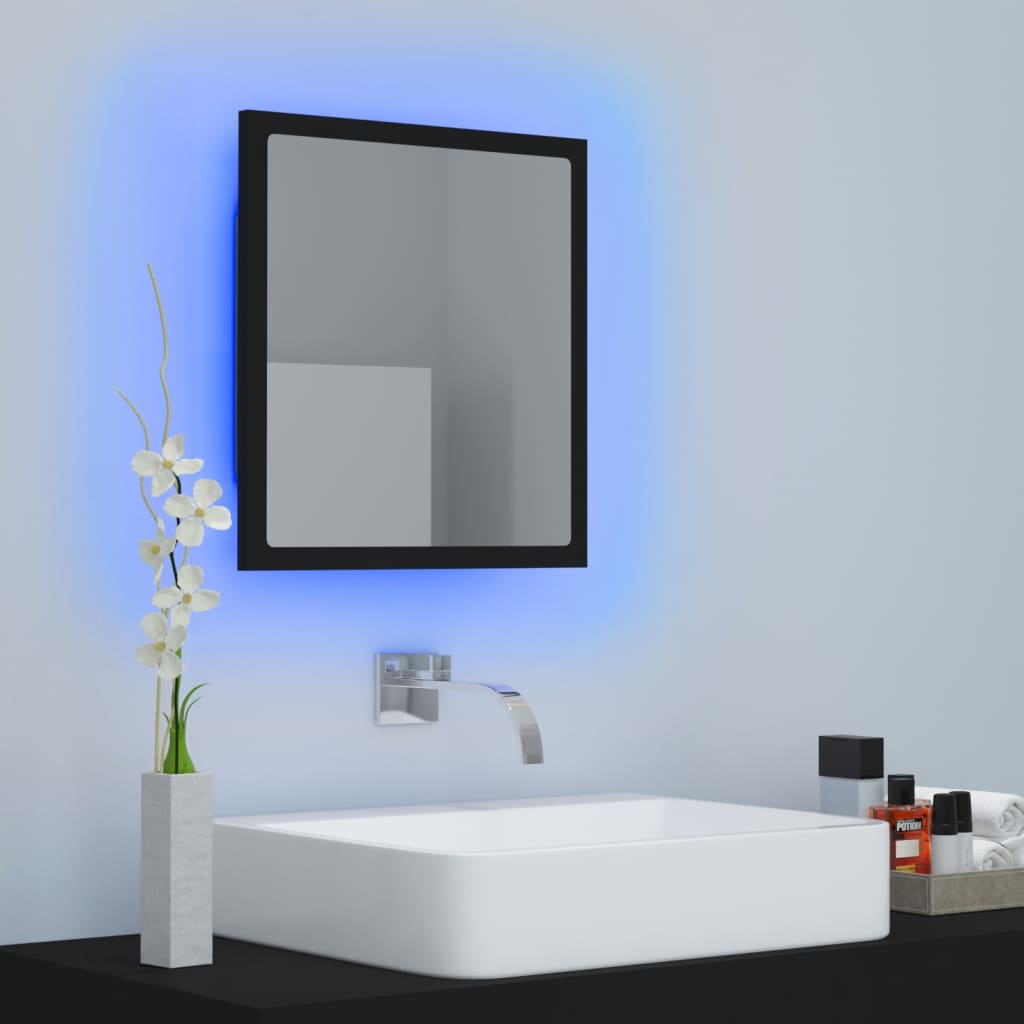 Baderomsspeil LED svart 40x8,5x37 cm akryl