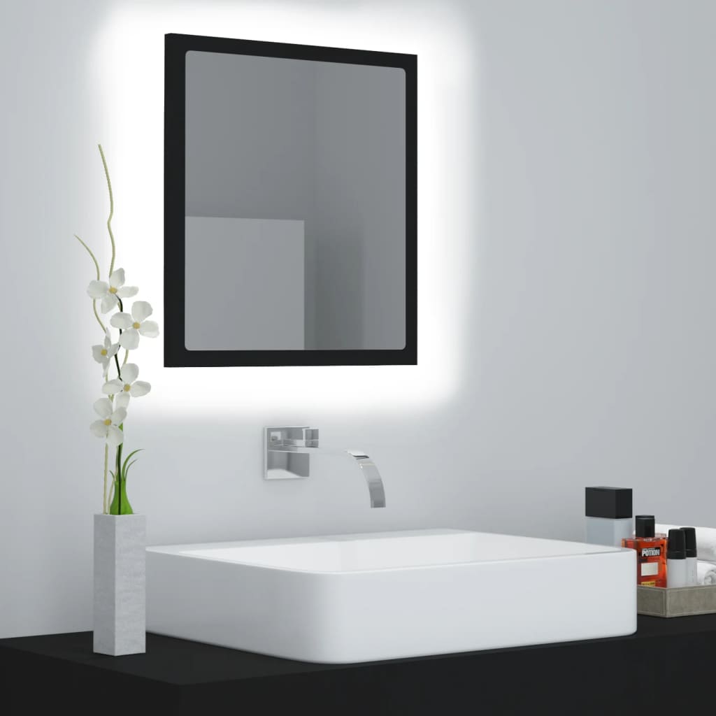 Baderomsspeil LED svart 40x8,5x37 cm akryl