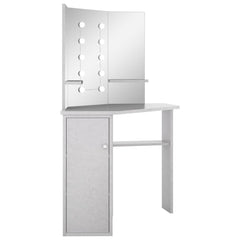 Hjørnemontert sminkebord med LED betonggrå 111x54x141,5 cm