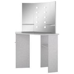 Hjørnemontert sminkebord med LED betonggrå 111x54x141,5 cm