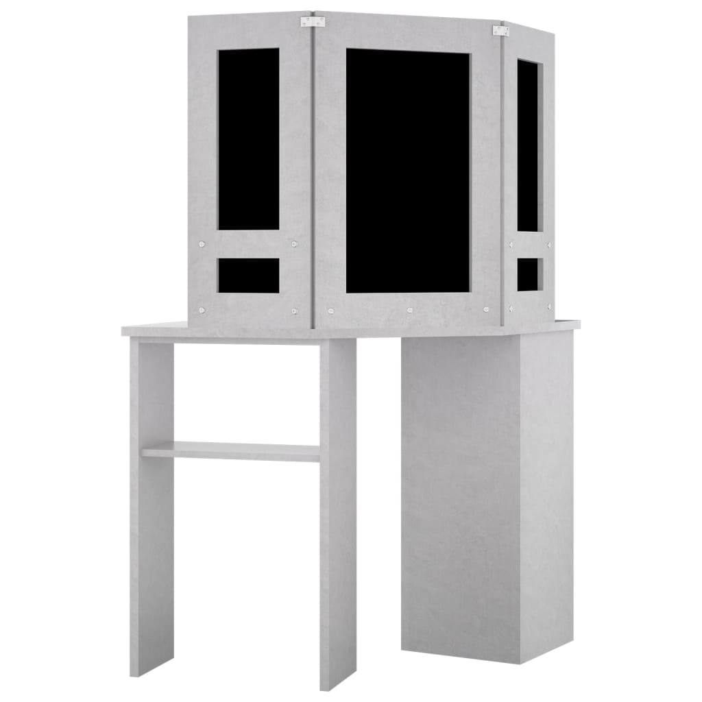 Hjørnemontert sminkebord med LED betonggrå 111x54x141,5 cm