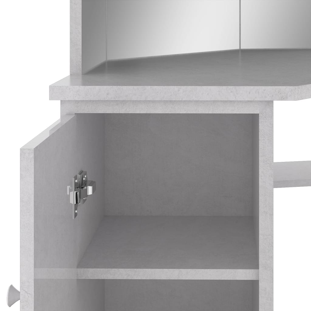 Hjørnemontert sminkebord med LED betonggrå 111x54x141,5 cm