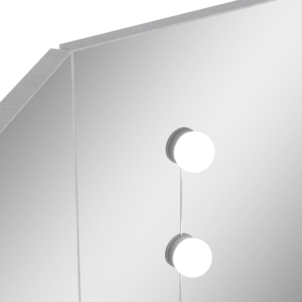 Hjørnemontert sminkebord med LED betonggrå 111x54x141,5 cm