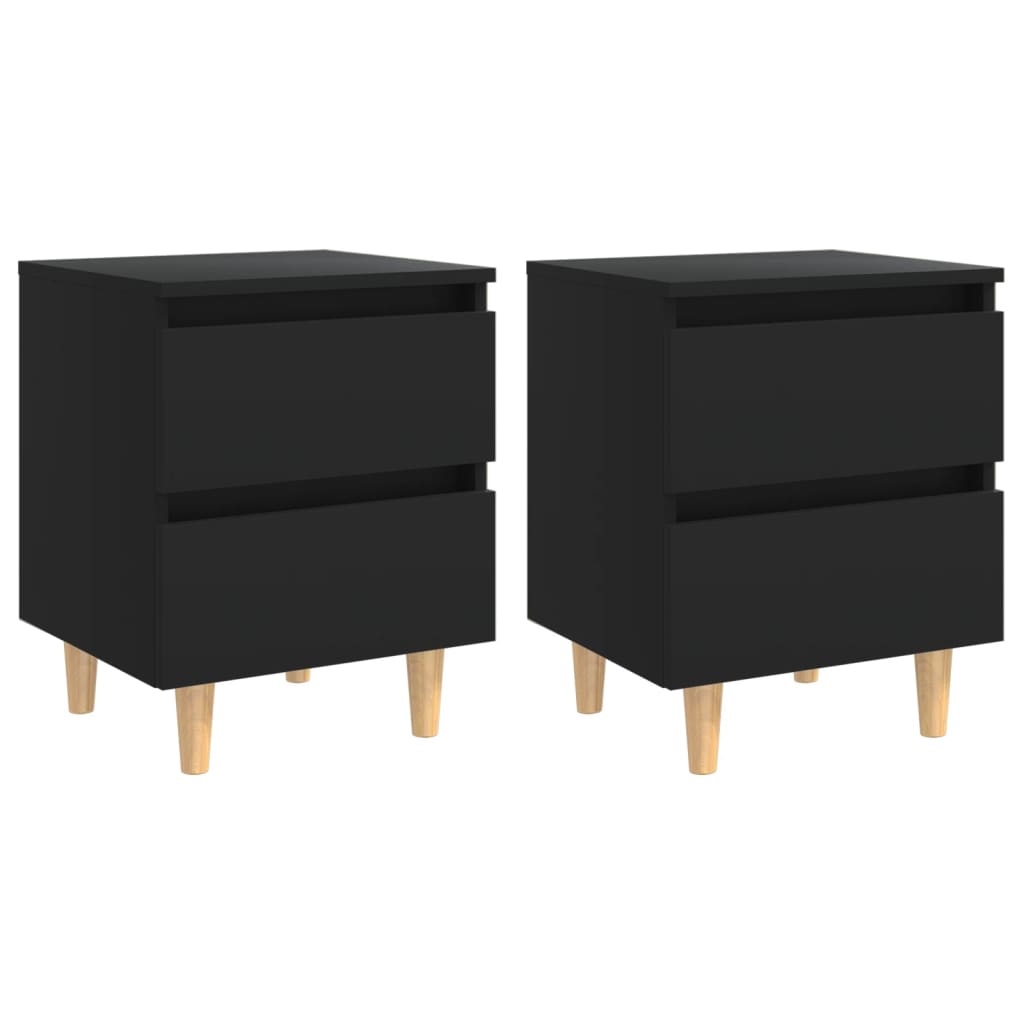 Nattbord med heltre furuben 2 stk svart 40x35x50 cm