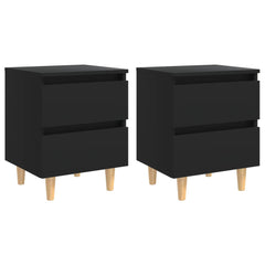 Nattbord med heltre furuben 2 stk svart 40x35x50 cm