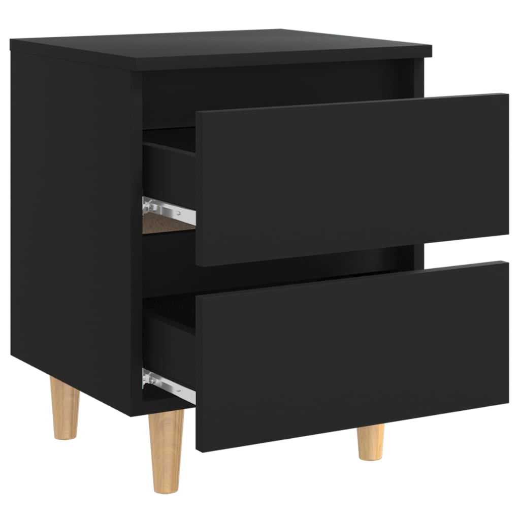 Nattbord med heltre furuben 2 stk svart 40x35x50 cm