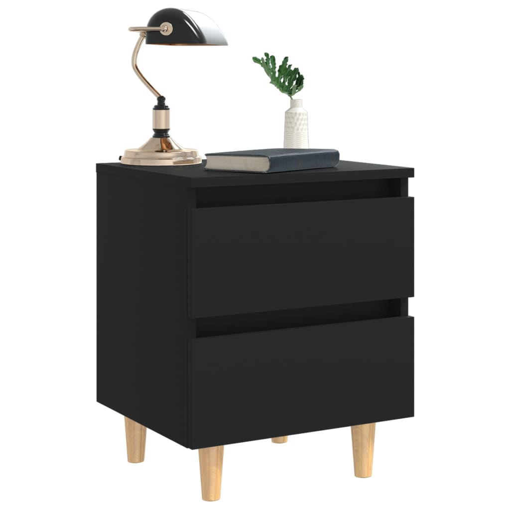 Nattbord med heltre furuben 2 stk svart 40x35x50 cm