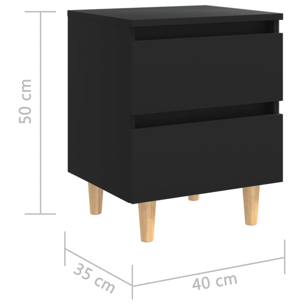 Nattbord med heltre furuben 2 stk svart 40x35x50 cm