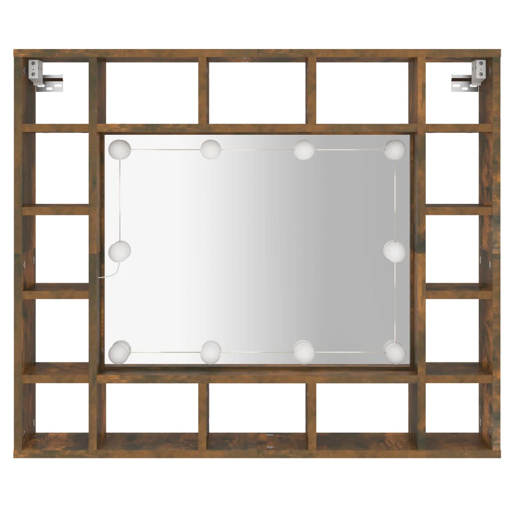 Speilskap med LED røkt eik 91x15x76,5 cm