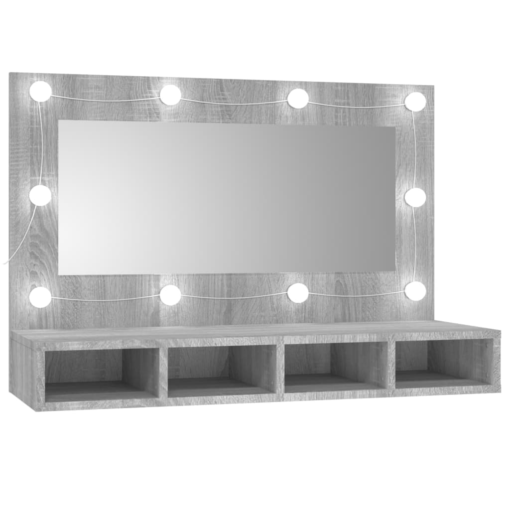 Speilskap med LED grå sonoma 90x31,5x62 cm