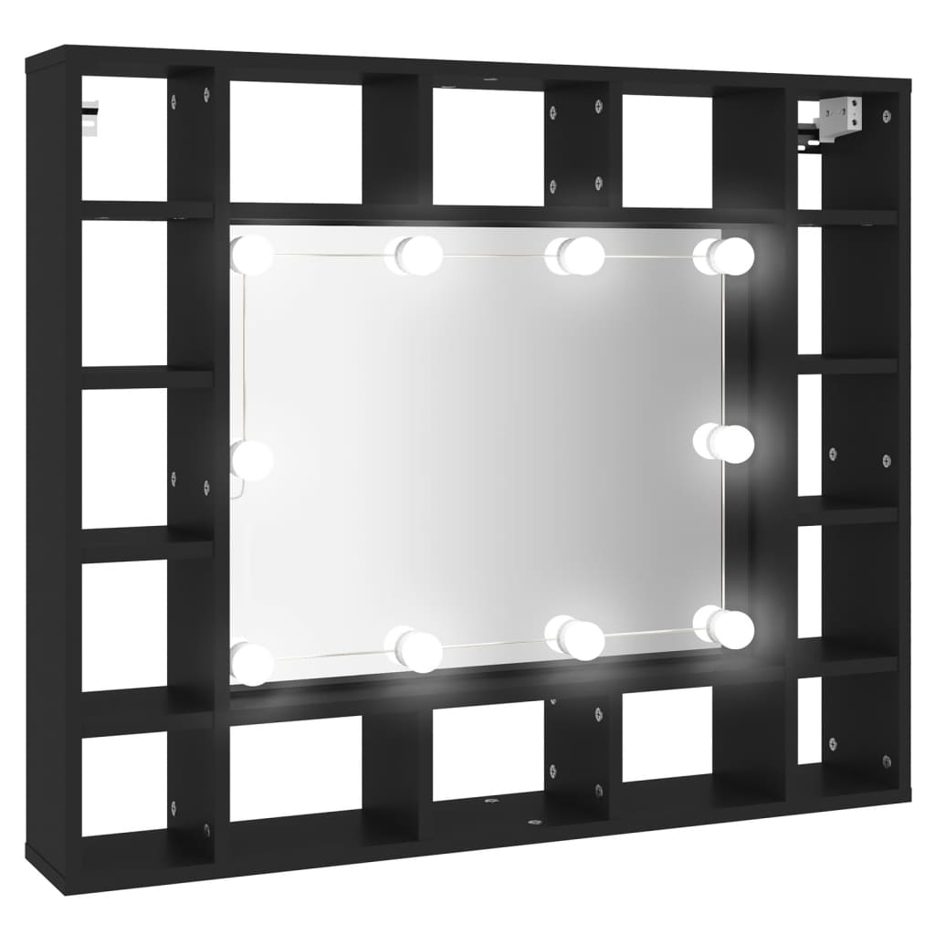 LED Speilskap svart 91x15x76,5 cm