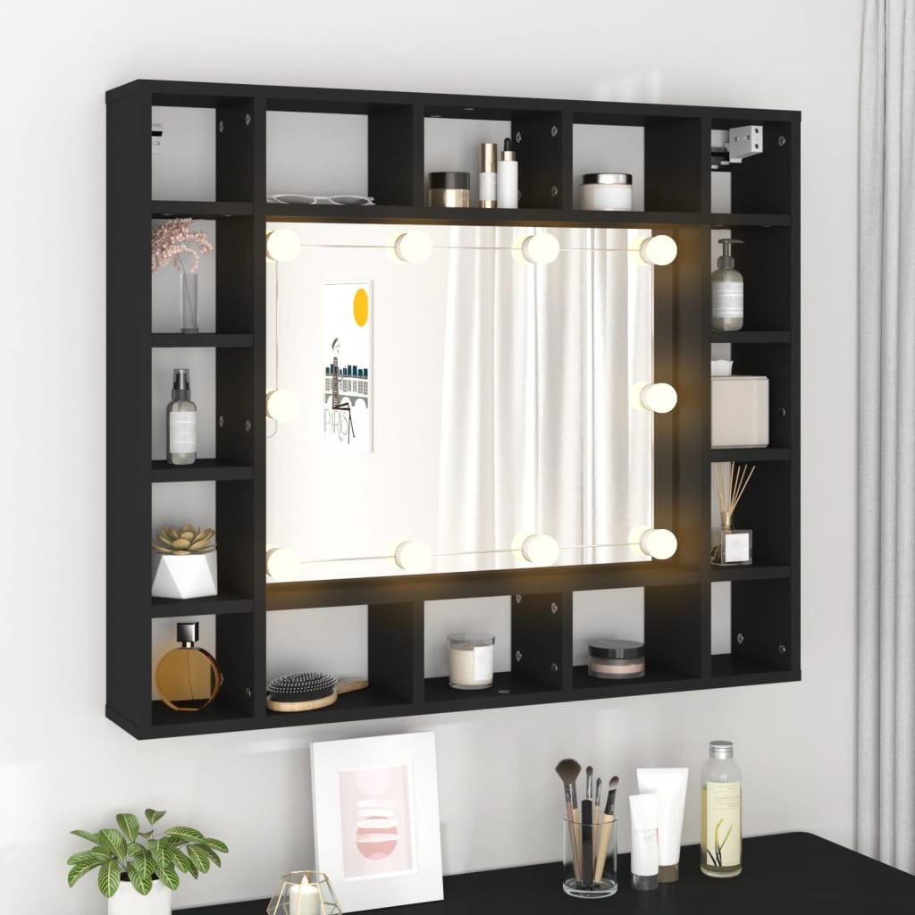 LED Speilskap svart 91x15x76,5 cm