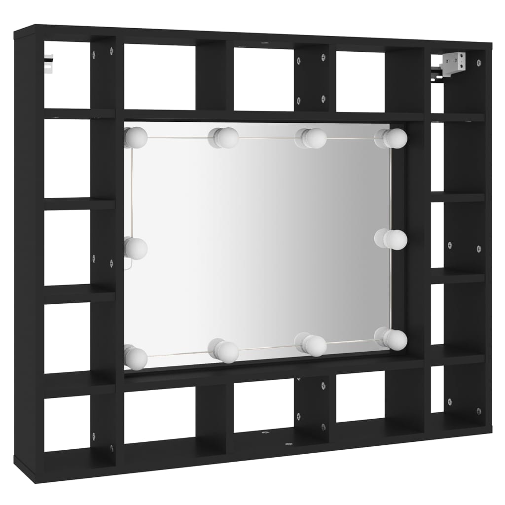 LED Speilskap svart 91x15x76,5 cm