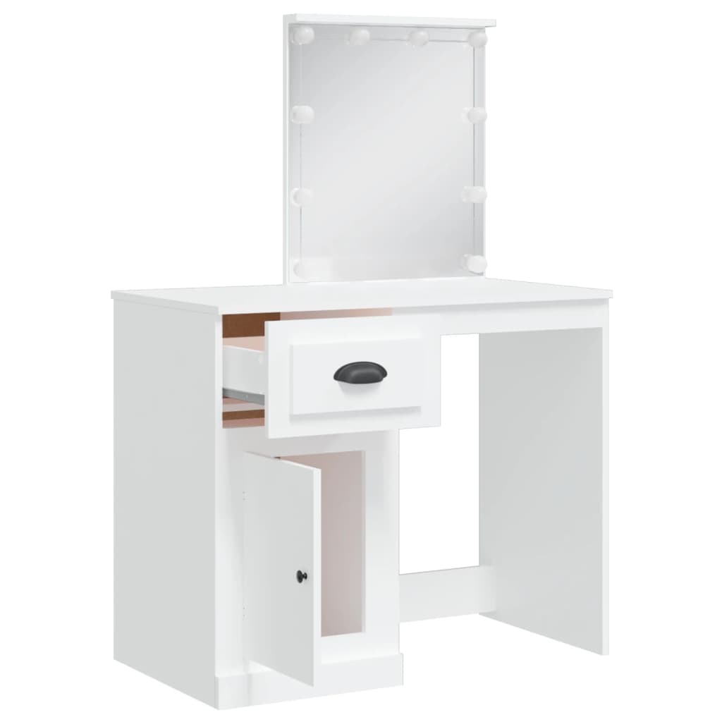 Sminkebord med LED-lys hvit 90x42x132,5 cm