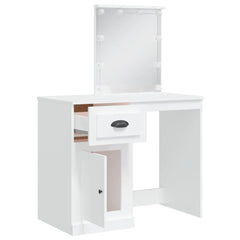 Sminkebord med LED-lys hvit 90x42x132,5 cm