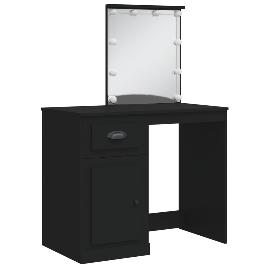 Sminkebord med LED-lys svart 90x42x132,5 cm