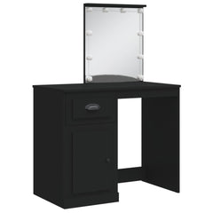 Sminkebord med LED-lys svart 90x42x132,5 cm