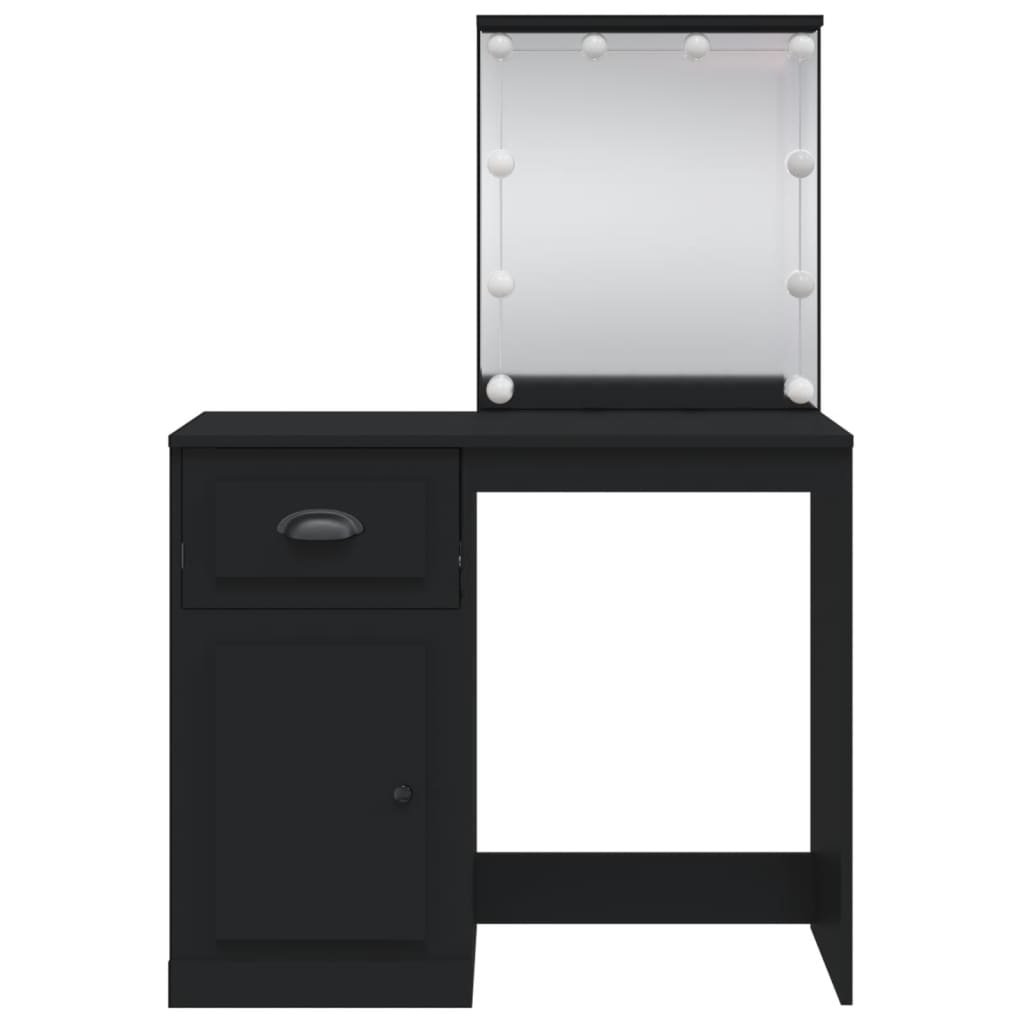Sminkebord med LED-lys svart 90x42x132,5 cm
