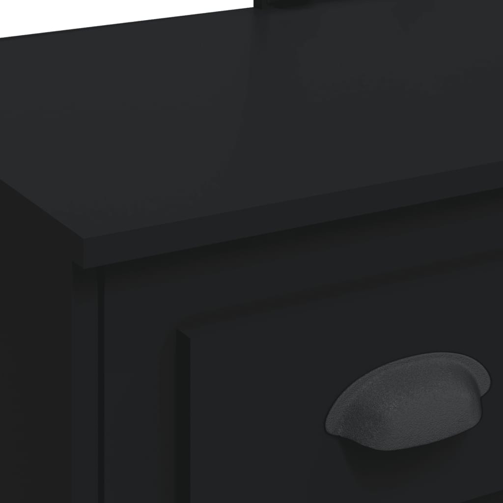 Sminkebord med LED-lys svart 90x42x132,5 cm