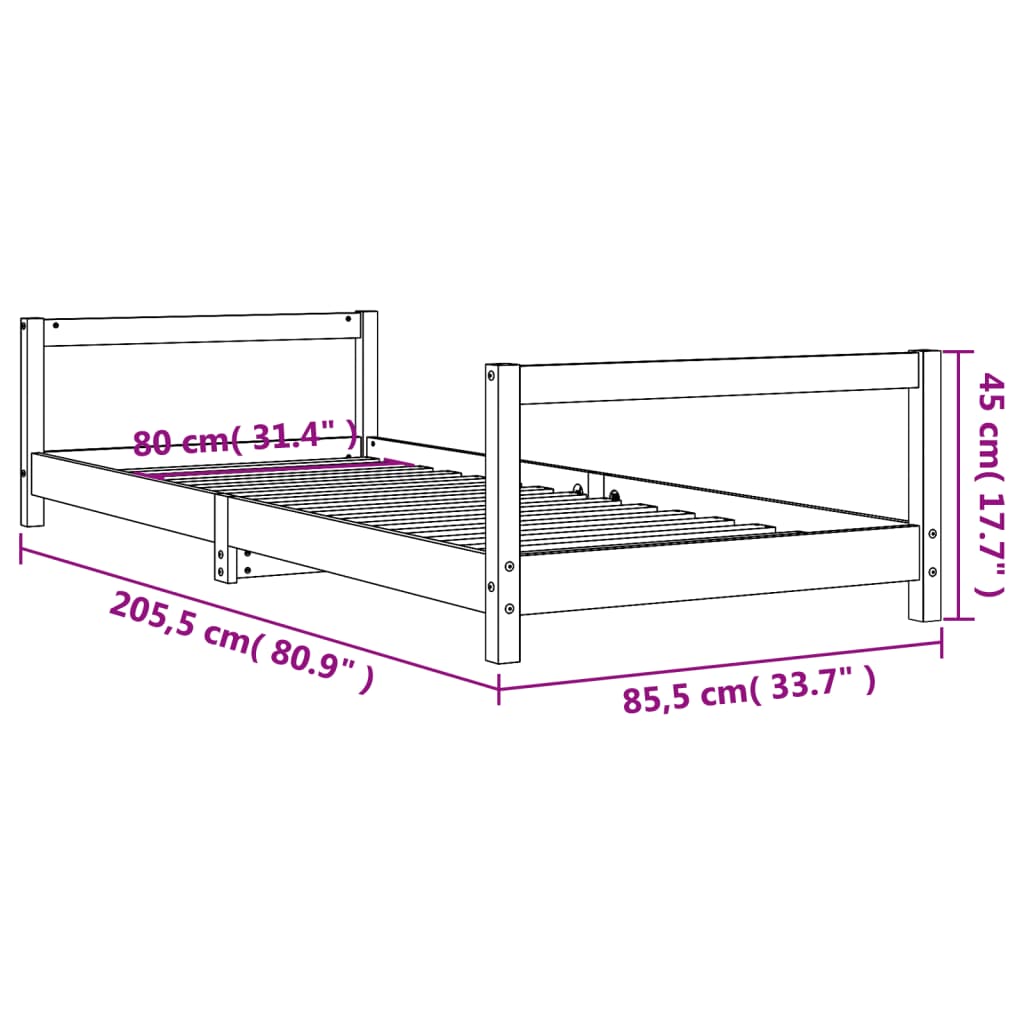 Barnesengeramme svart 80x200 cm heltre furu - SminkeBord.no