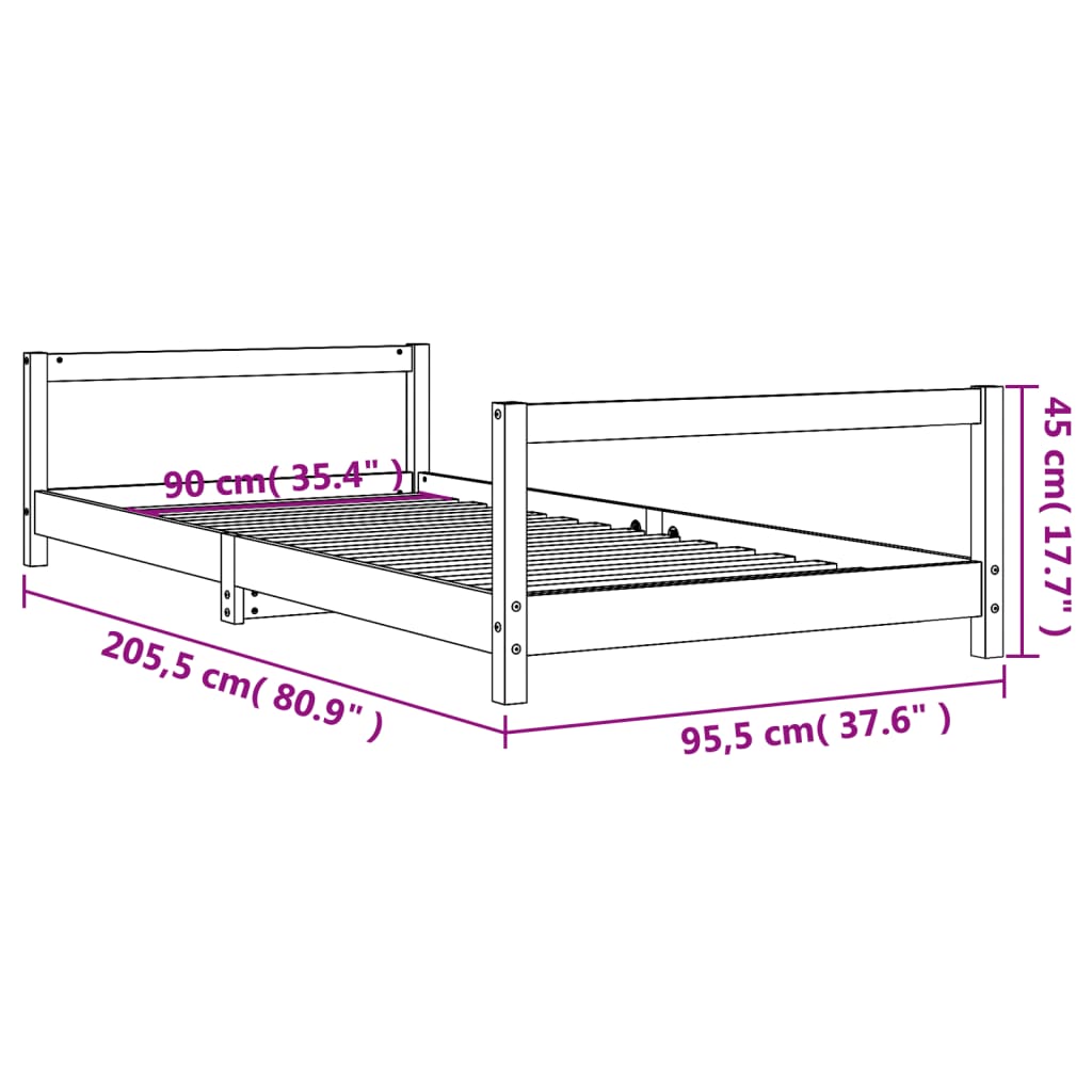 Barnesengeramme svart 90x200 cm heltre furu - SminkeBord.no