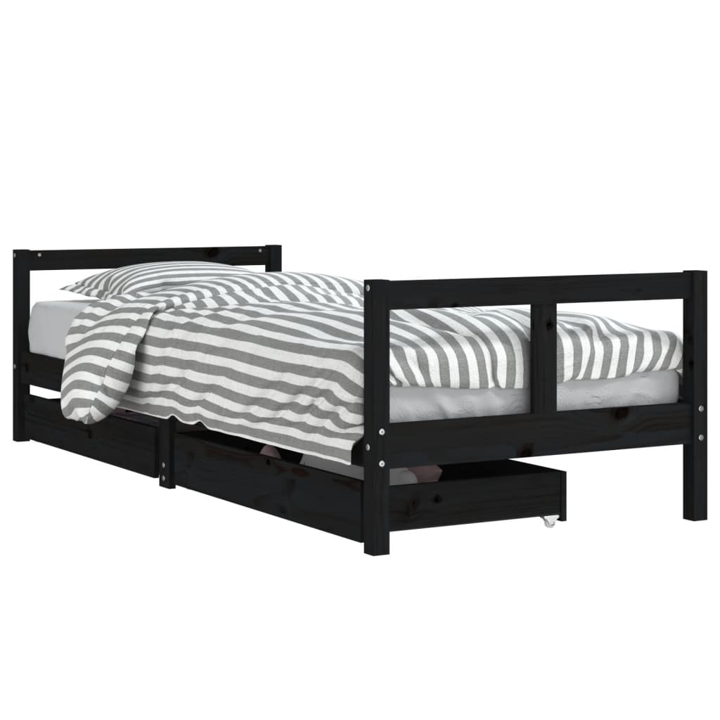 Barnesengeramme med skuffer svart 80x200 cm heltre furu - SminkeBord.no