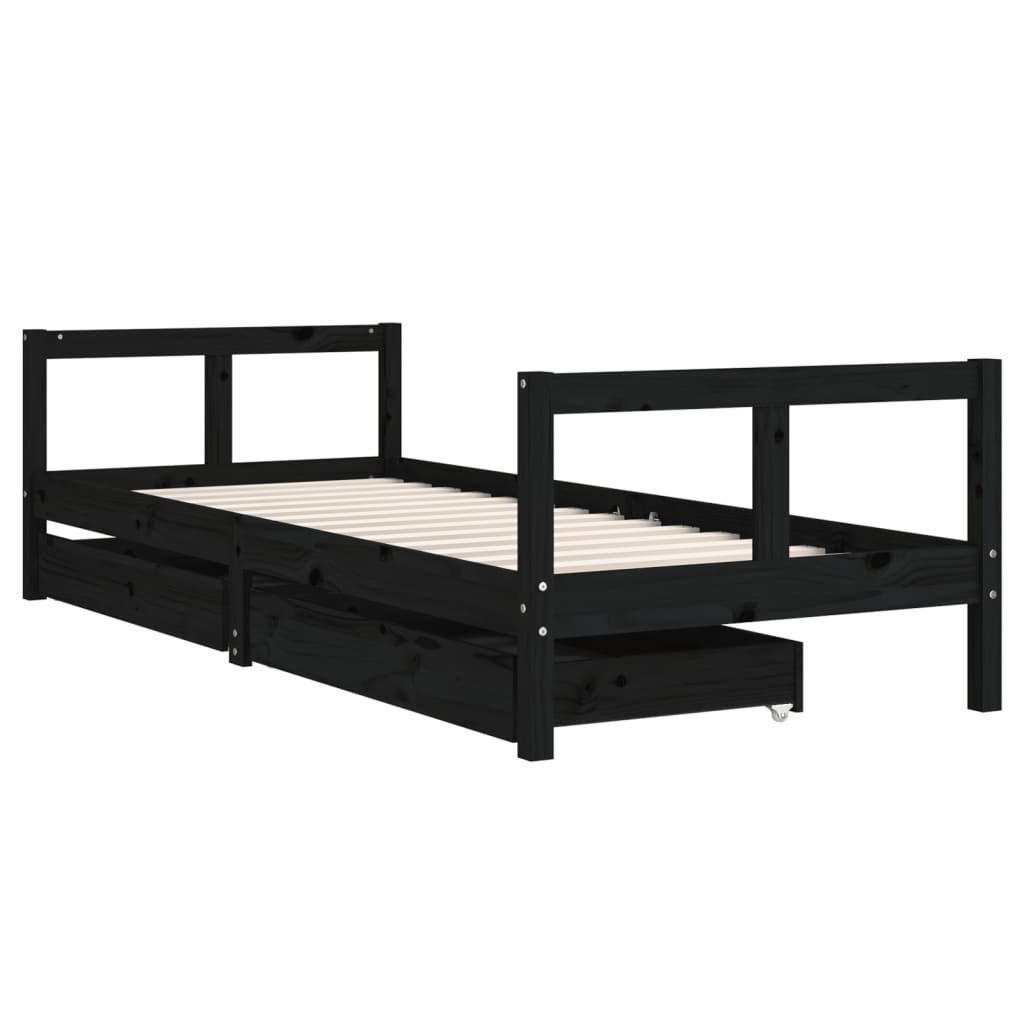 Barnesengeramme med skuffer svart 80x200 cm heltre furu - SminkeBord.no