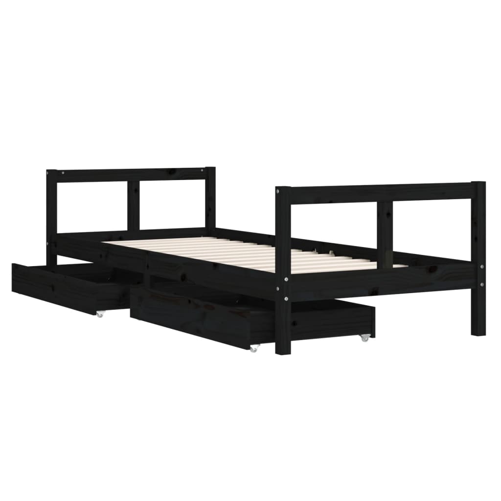 Barnesengeramme med skuffer svart 80x200 cm heltre furu - SminkeBord.no