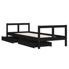 Barnesengeramme med skuffer svart 80x200 cm heltre furu - SminkeBord.no