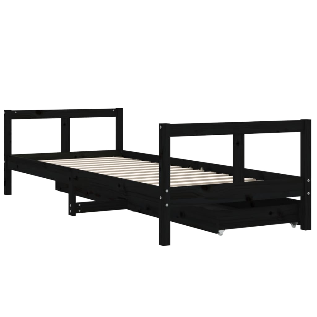 Barnesengeramme med skuffer svart 80x200 cm heltre furu - SminkeBord.no