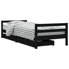 Barnesengeramme med skuffer svart 90x200 cm heltre furu