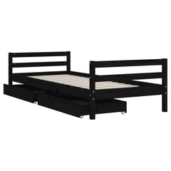 Barnesengeramme med skuffer svart 90x200 cm heltre furu