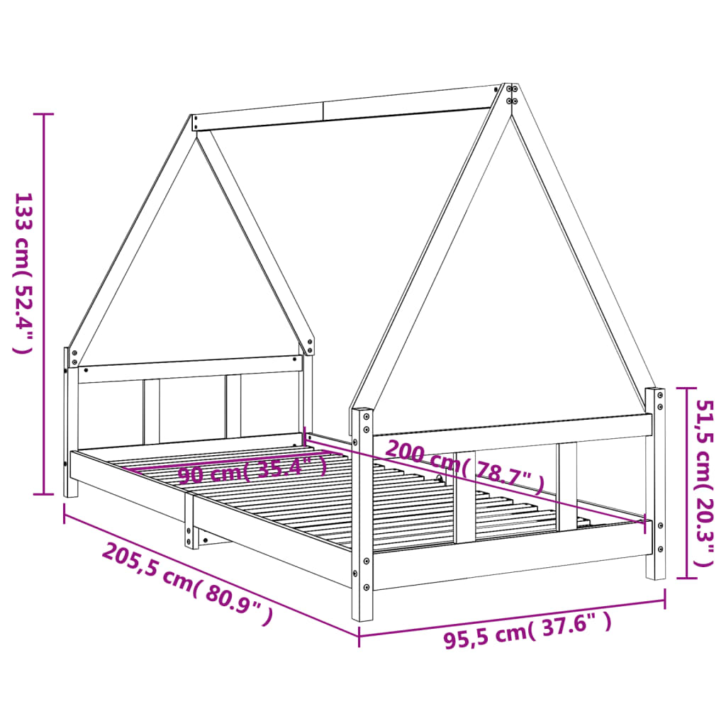 Barnesengeramme svart 90x200 cm heltre furu - SminkeBord.no